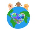 Planet earth and children on a white background. Cartoon. Royalty Free Stock Photo
